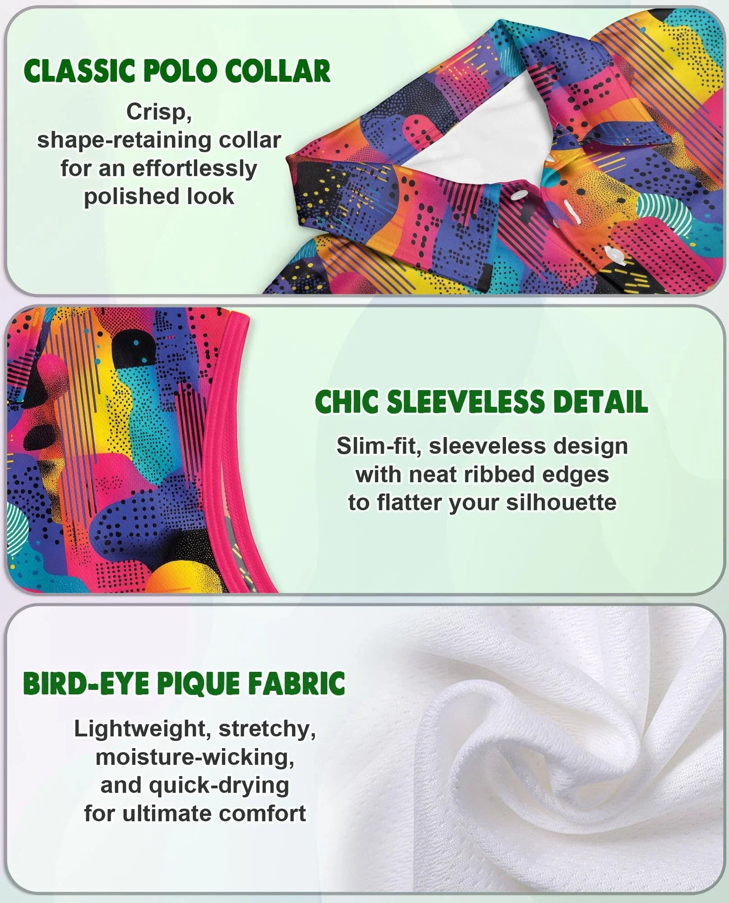 80s Memphis Pattern Sleeveless Polo Shirt for Women | Azhawaiian
