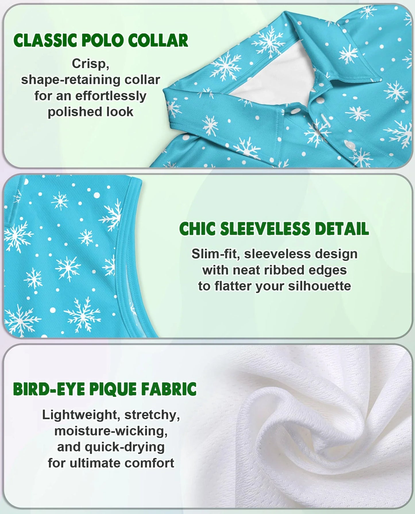 Snowflake Print Sleeveless Polo Shirt for Women | Azhawaiian