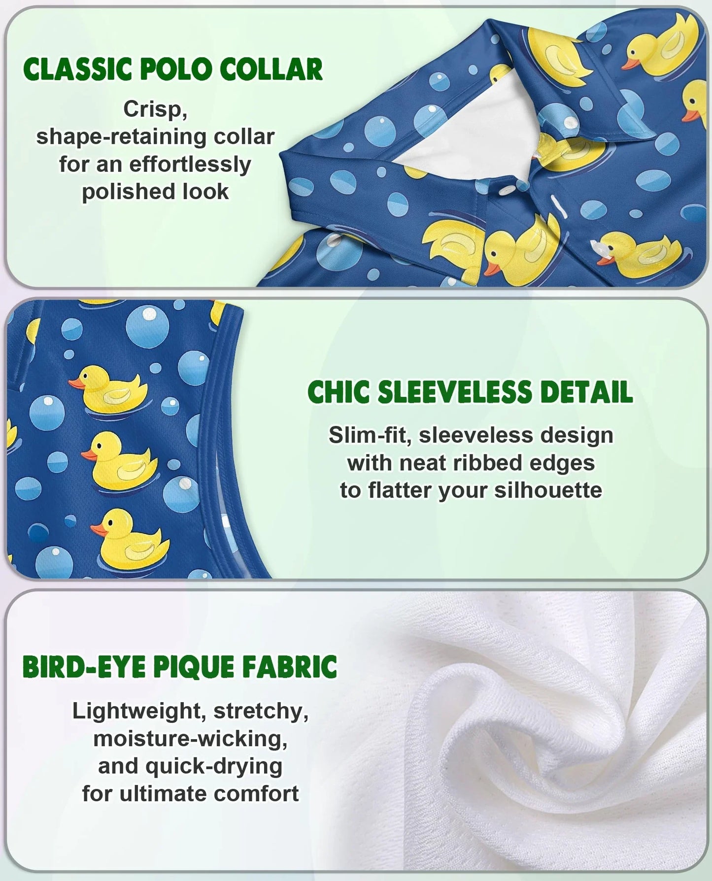 Duck Pattern Sleeveless Polo Shirt for Women | Azhawaiian