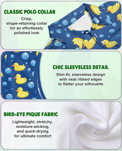 Duck Pattern Sleeveless Polo Shirt for Women | Azhawaiian