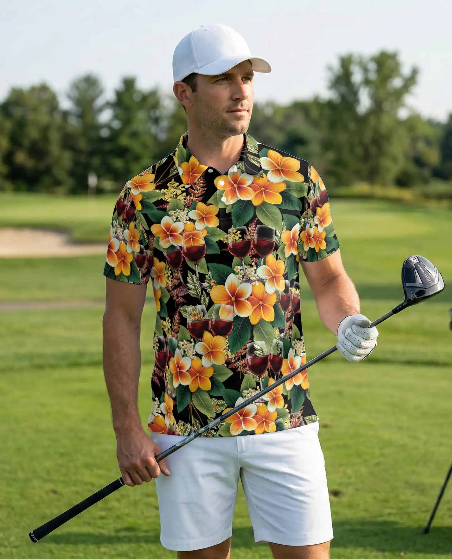 Tropical Wine Floral 3D Polo Shirt for Men, Elegant Hawaiian Party Style | Azhawaiian