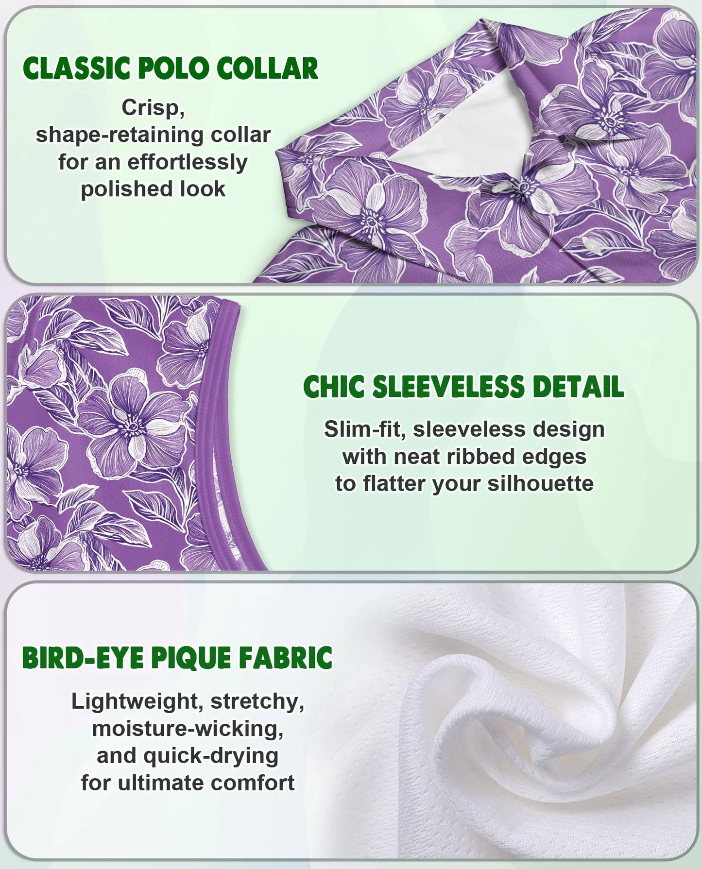 Big Hibiscus Purple Sleeveless Polo Shirt for Women | Azhawaiian