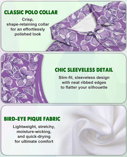 Big Hibiscus Purple Sleeveless Polo Shirt for Women | Azhawaiian