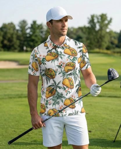 Funny Taco Tropical 3D Polo Shirt for Men, Hawaiian Food Lover Style | Azhawaiian