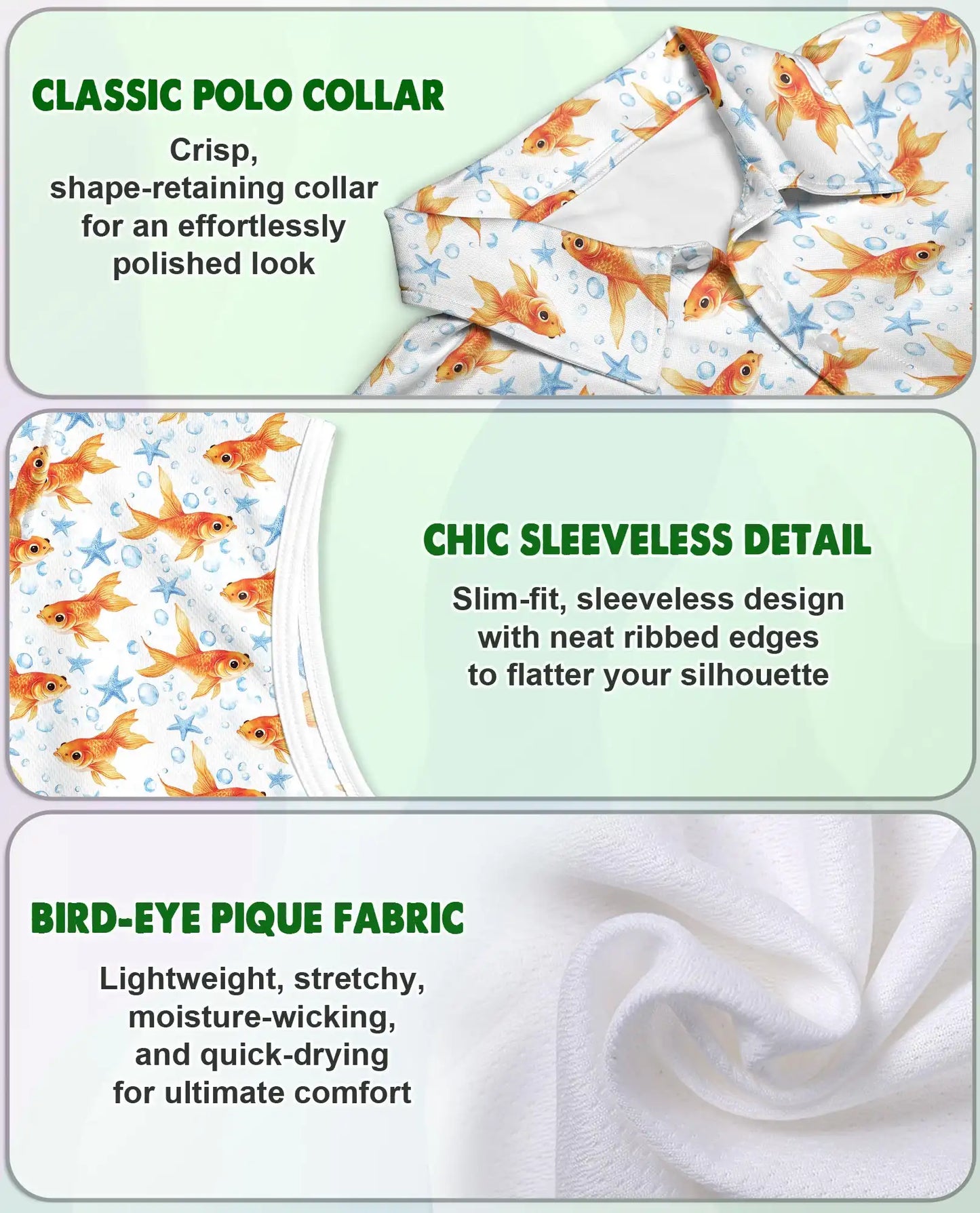 Goldfish And Seahorses Sleeveless Polo Shirt for Wome | Azhawaiian