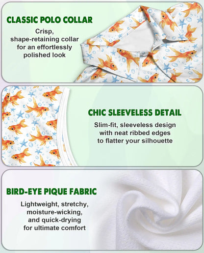Goldfish And Seahorses Sleeveless Polo Shirt for Wome | Azhawaiian