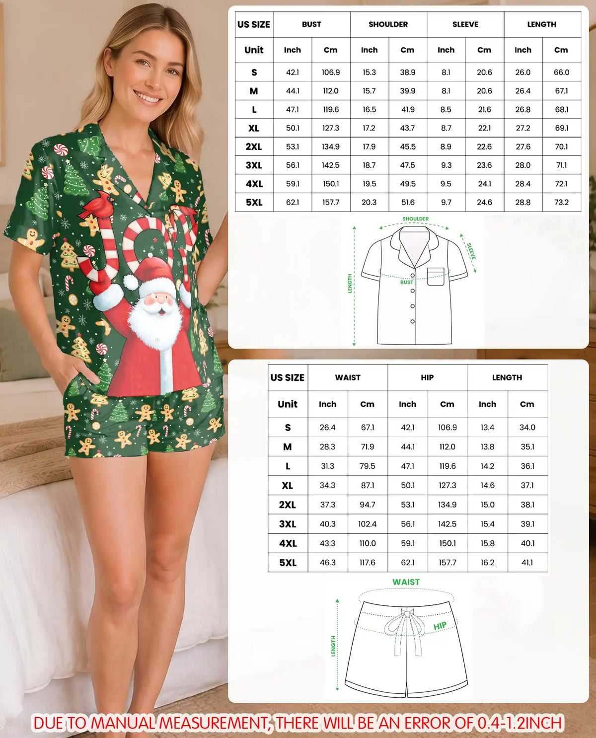 Santa Joy Christmas Pajama Set for Women – Candy Cane & Gingerbread Print