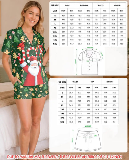 Santa Joy Christmas Pajama Set for Women – Candy Cane & Gingerbread Print