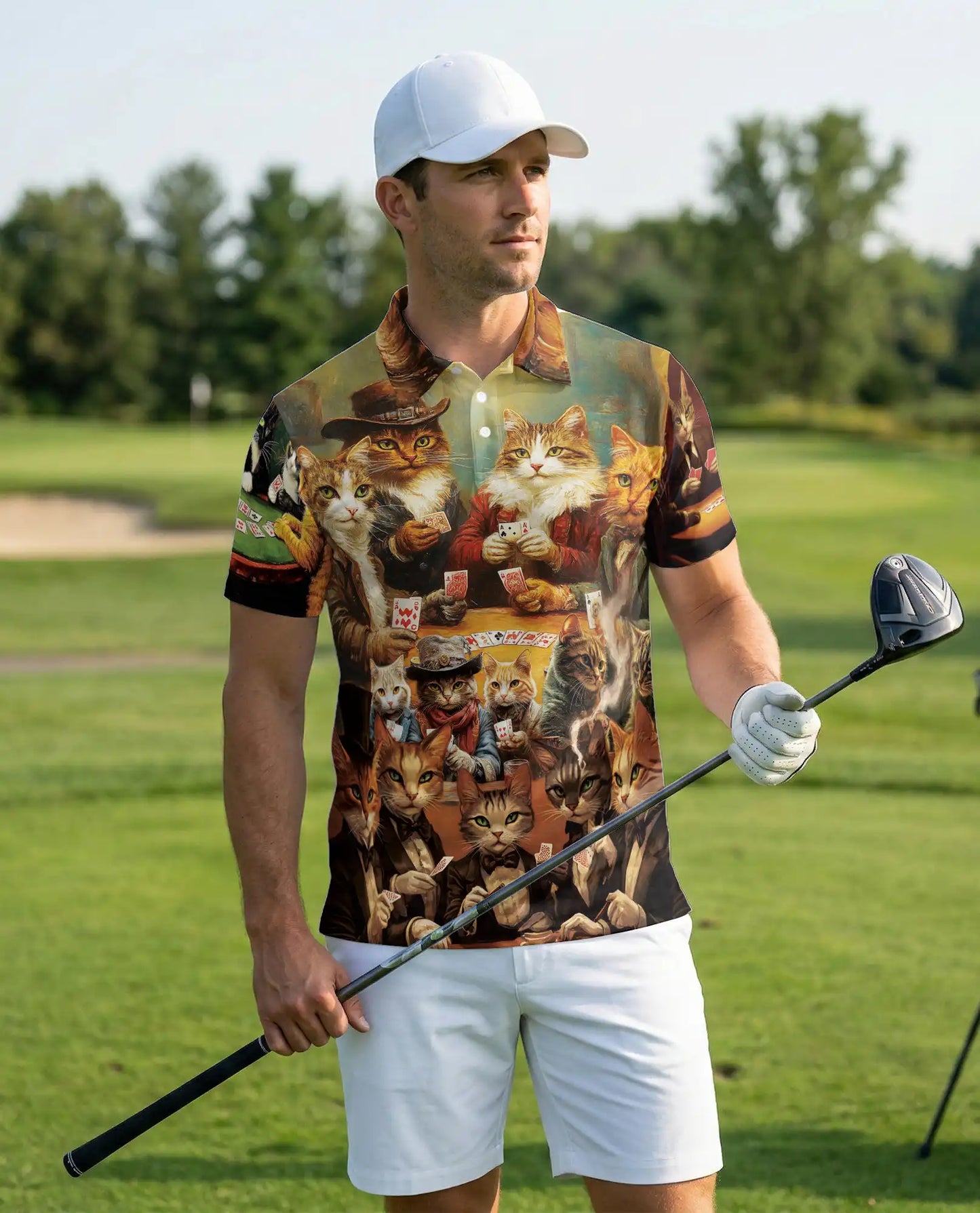Cowboy Cat Polo Shirt, Playing Cards Western Print | Azhawaiian