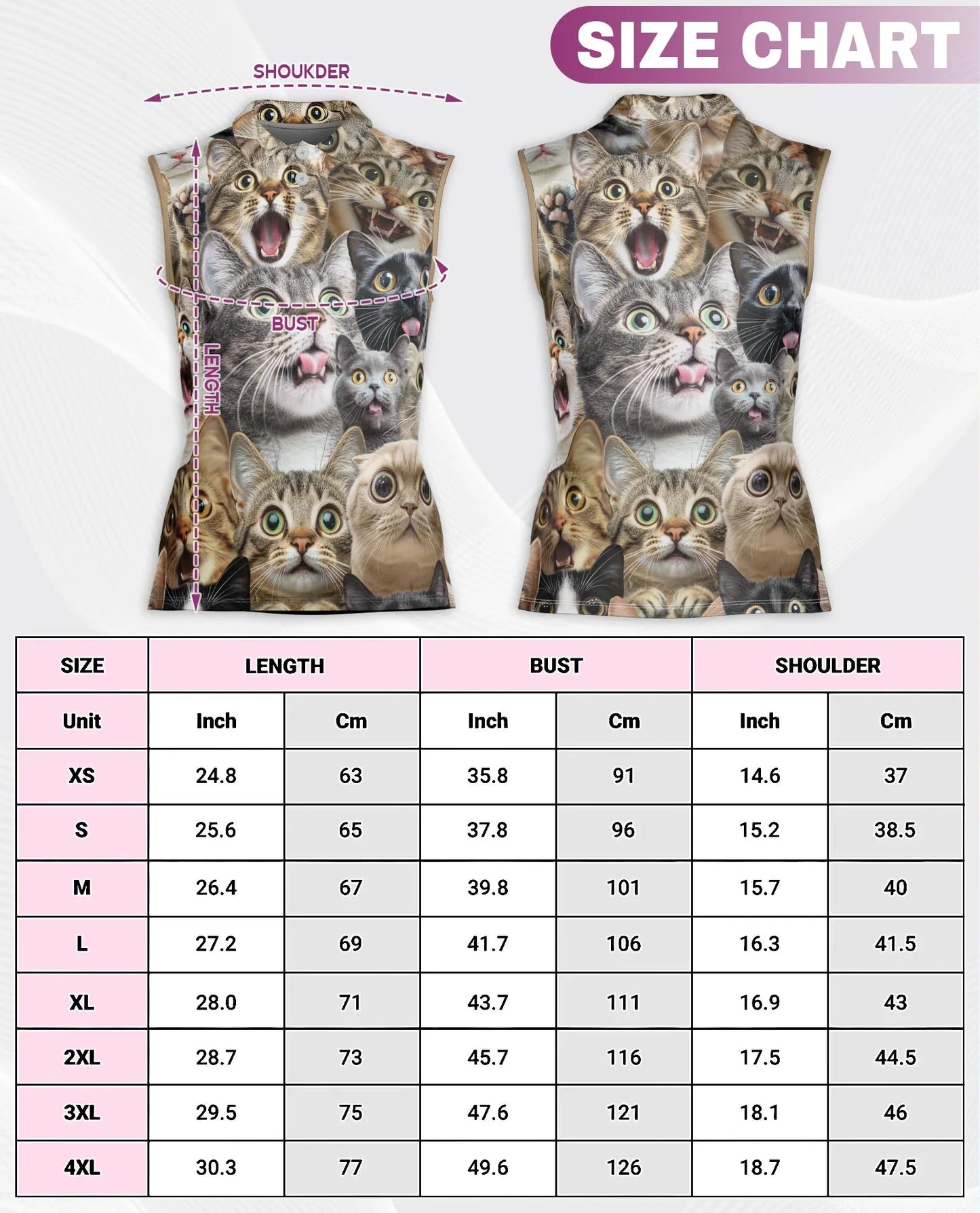 Funny Cat Pattern Sleeveless Polo Shirt for Women | Azhawaiian