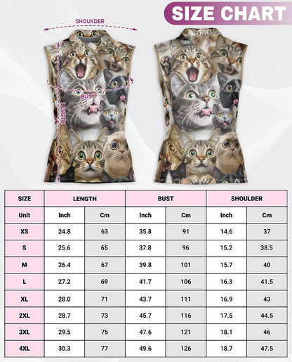 Funny Cat Pattern Sleeveless Polo Shirt for Women | Azhawaiian