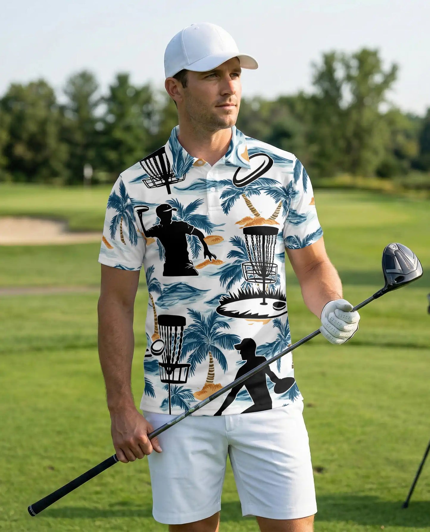 Disc Golf Tropical 3D Polo Shirt for Men, Island Sports Beach Style | Azhawaiian