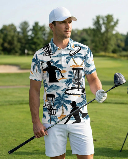 Disc Golf Tropical 3D Polo Shirt for Men, Island Sports Beach Style | Azhawaiian