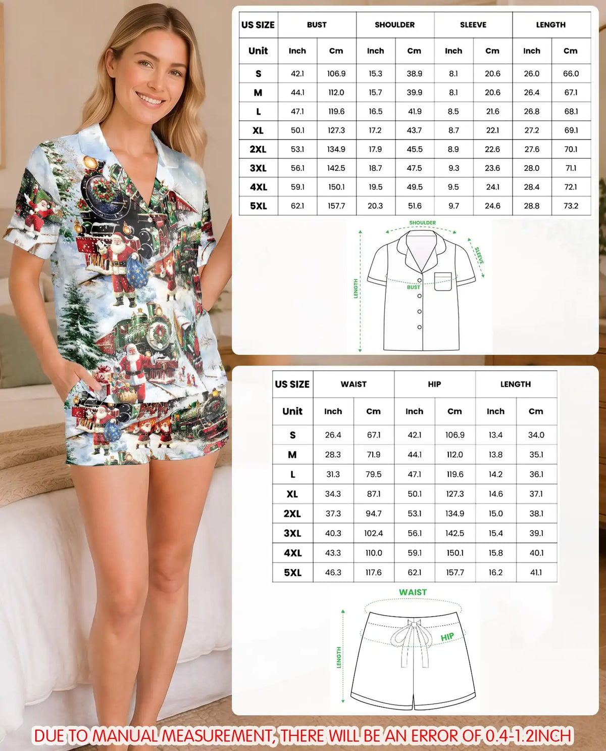 Santa Christmas Train Pajama Set for Women – Vintage Holiday Print