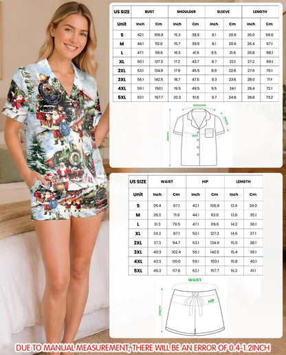 Santa Christmas Train Pajama Set for Women – Vintage Holiday Print