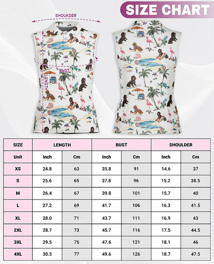 Poodle Beach Surfing Sleeveless Polo Shirt for Women, Cute Dog Summer Style | Azhawaiian