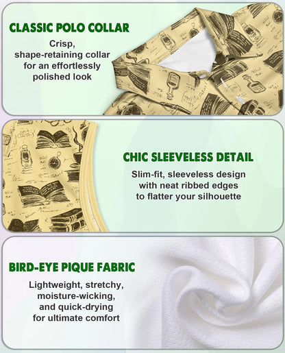 Book Pattern Sleeveless Polo Shirt for Women | Azhawaiian