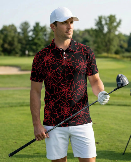 Spider Web Polo Shirt, Gothic Halloween Print | Azhawaiian