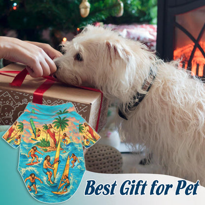 Jesus Surfing Matching Dog Owner Hawaiian Shirts, Funny Pet Aloha Shirt for Beach Vacation - Azhawaiian