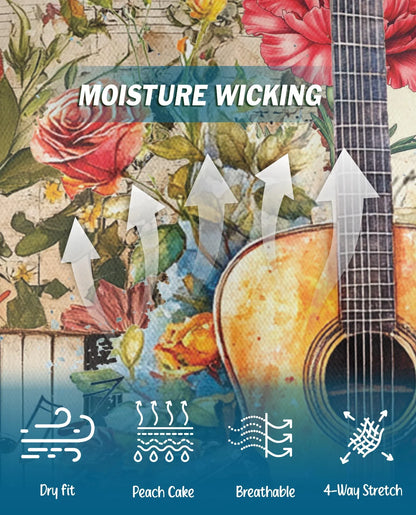 Vintage Flower Ukulele Polo Shirt for Men, Tropical Music Style | Azhawaiian