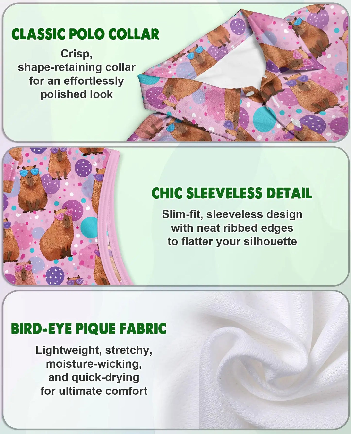 Cute Cartoon Capybara Seamless Pattern Polo Shirt for Women