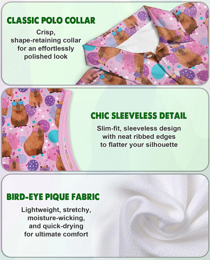 Cute Cartoon Capybara Seamless Pattern Polo Shirt for Women