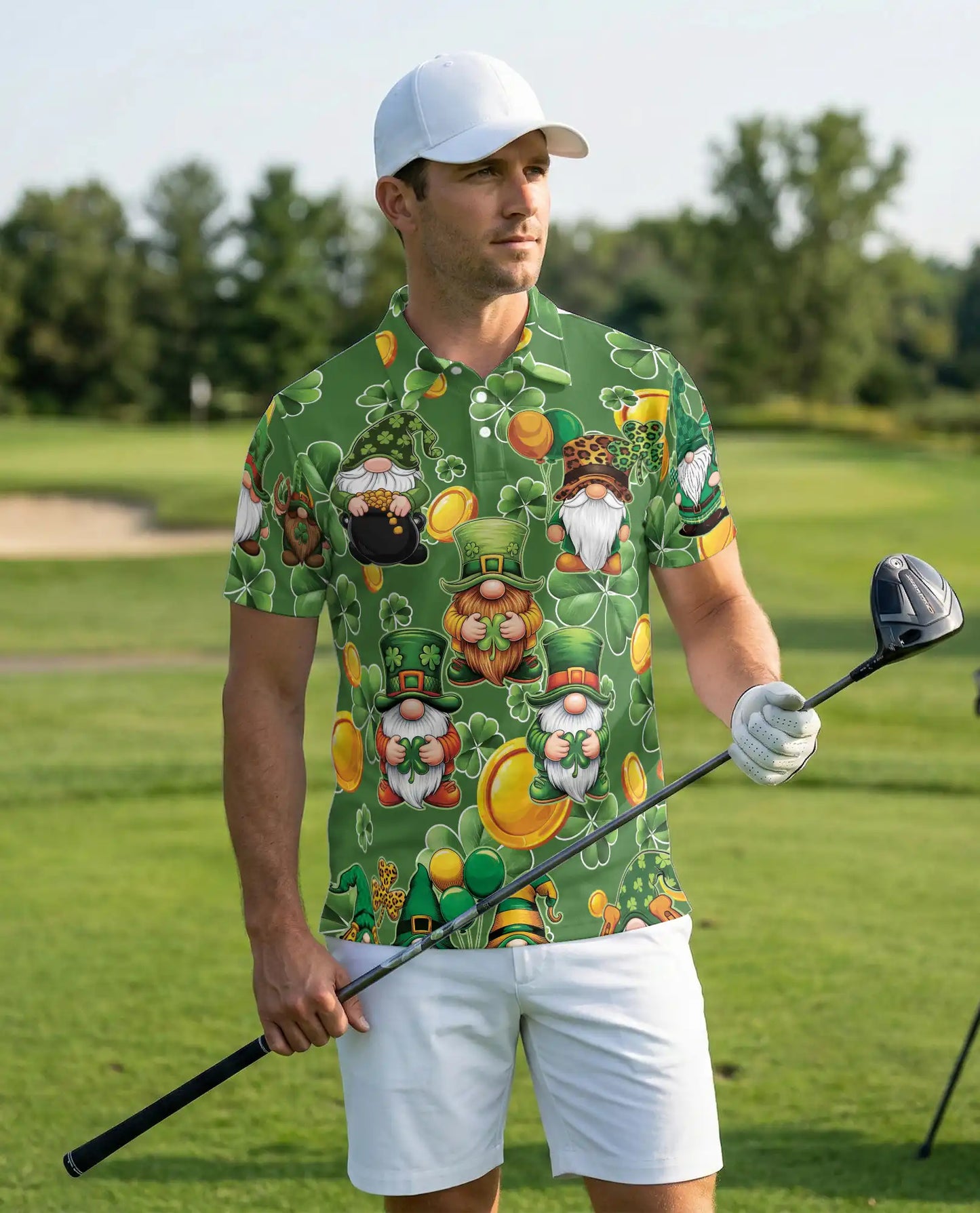 Lucky Leprechaun Gnome 3D Polo Shirt for Men, St Patrick’s Day Clover Style | Azhawaiian