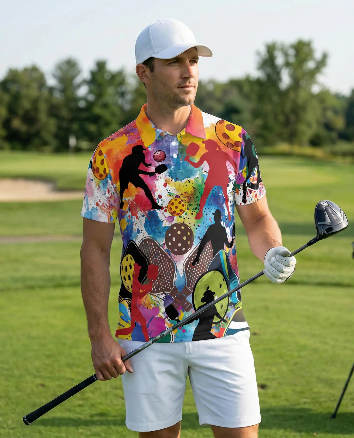 Colorful Pickleball Art 3D Polo Shirt for Men, Retro Sports Player Style | Azhawaiian