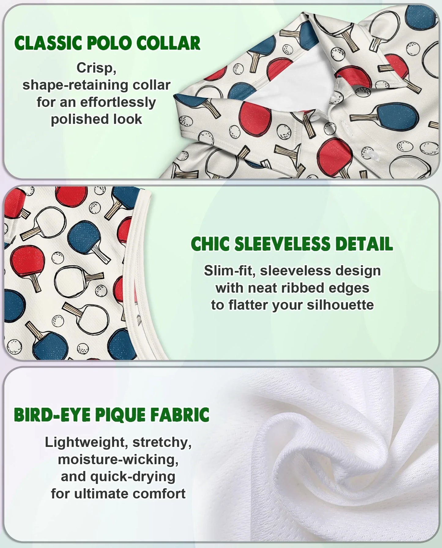 Ping Pong Pattern Sleeveless Polo Shirt for Women | Azhawaiian