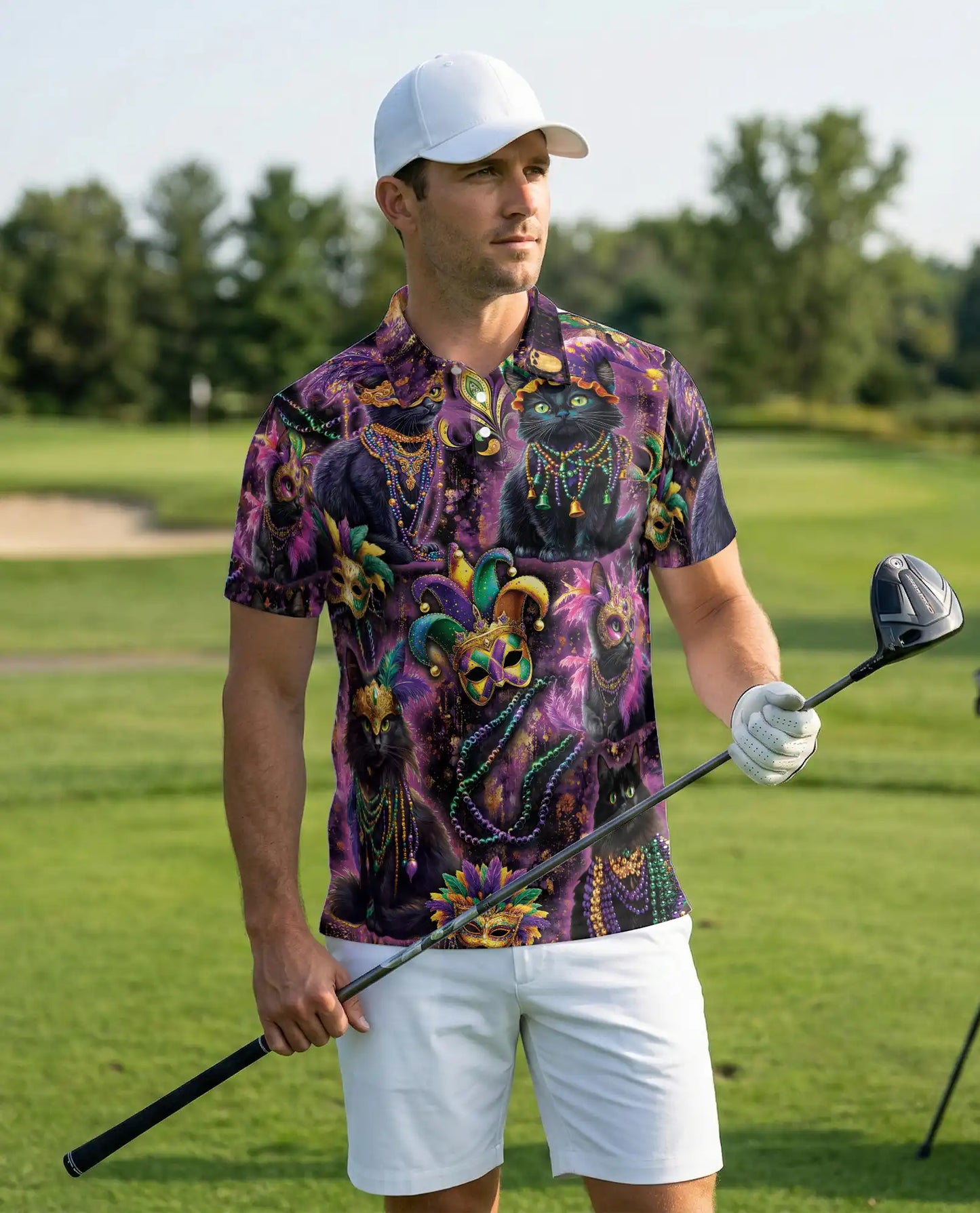Mardi Gras Black Cat Polo Shirt | Azhawaiian