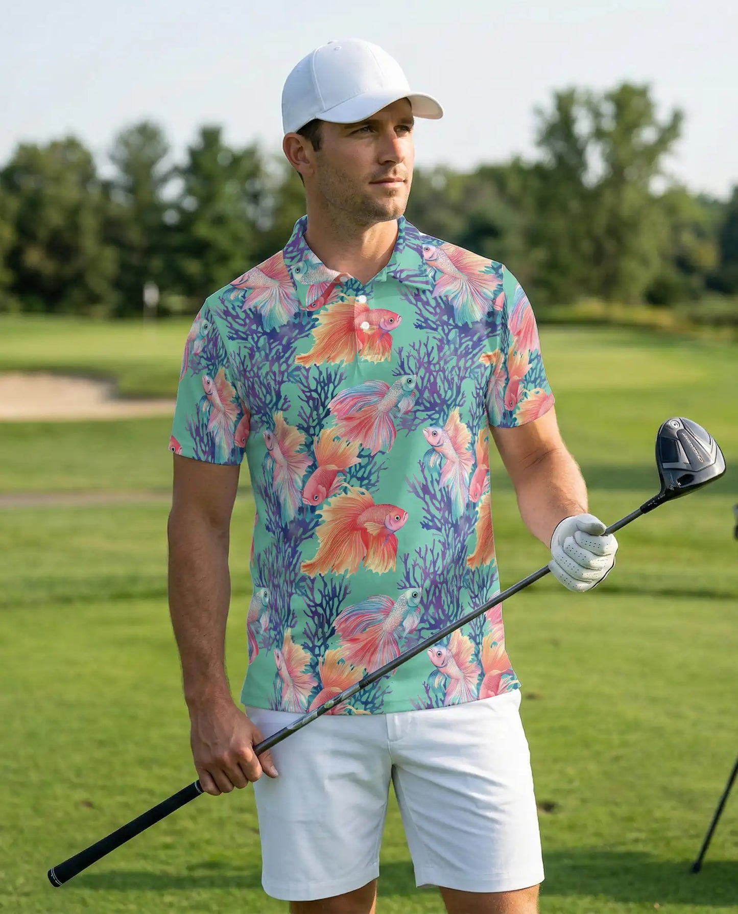 Betta Fish Polo Shirt, Tropical Ocean Print | Azhawaiian