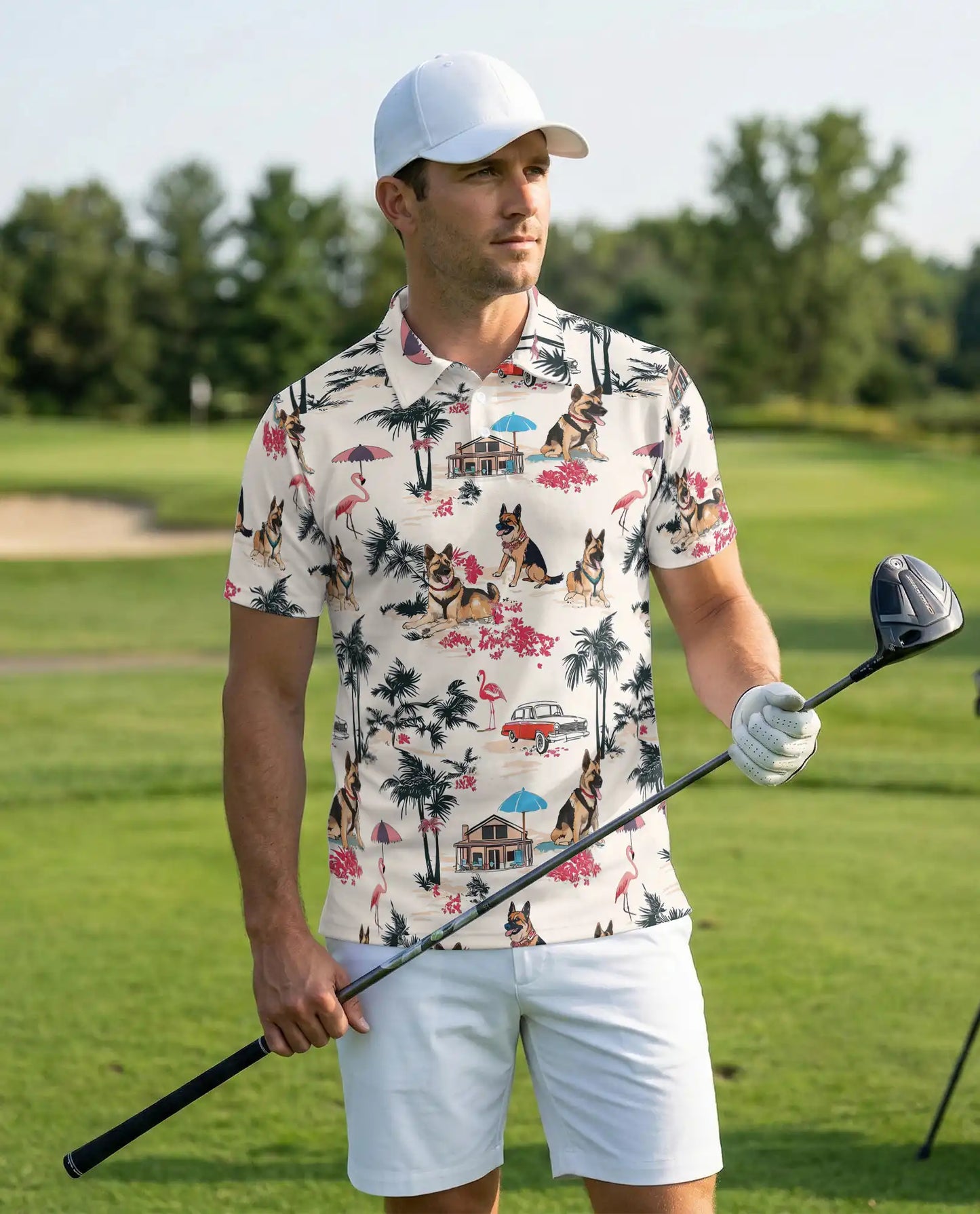 German Shepherd Tropical Beach Polo Shirt for Men | Azhawaiian