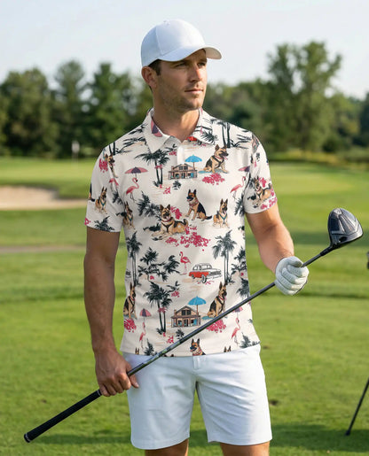 German Shepherd Tropical Beach Polo Shirt for Men | Azhawaiian