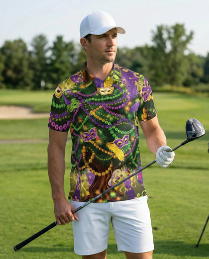 Mardi Gras Tree Hawaiian Polo Shirt | Azhawaiian