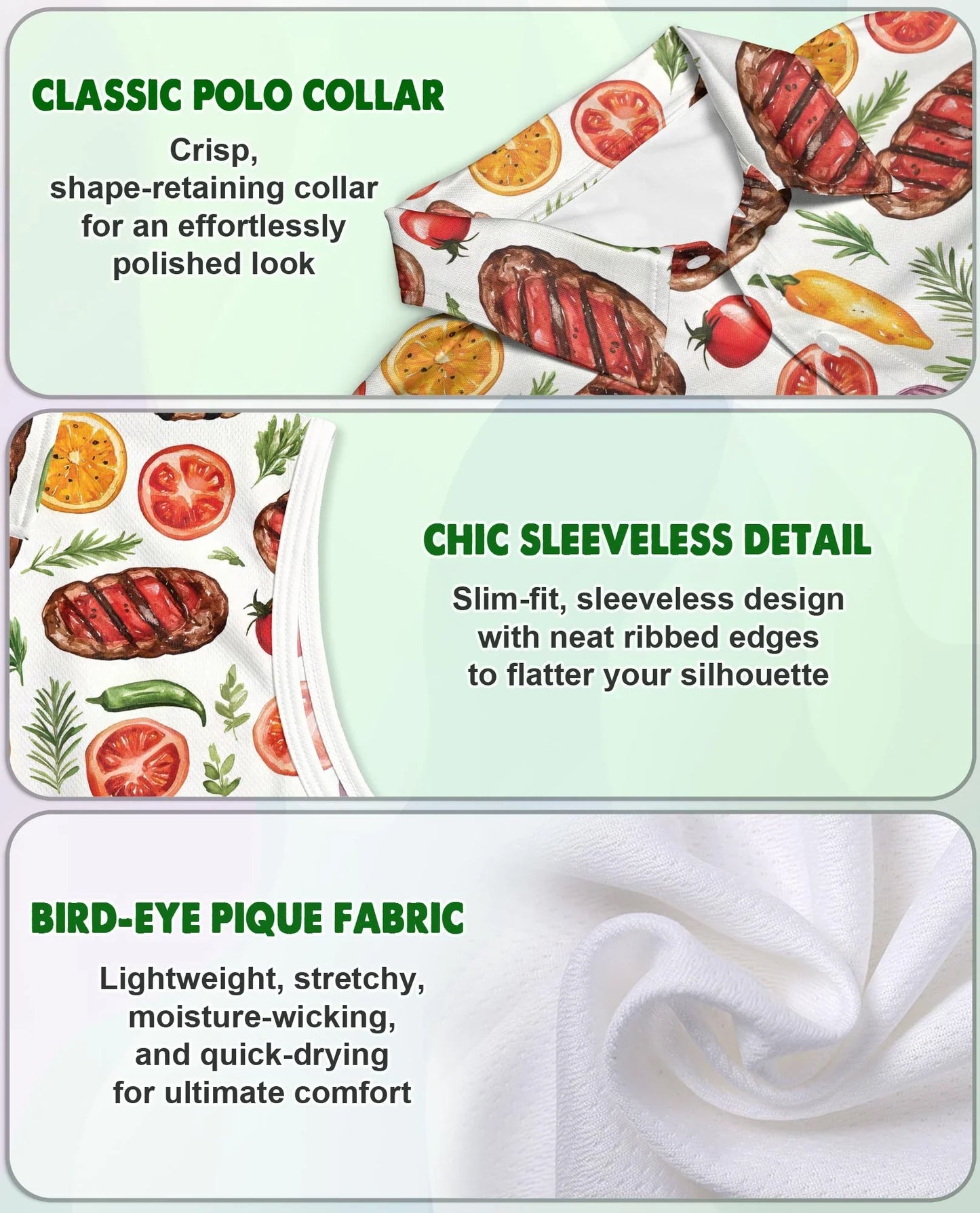 BBQ Pattern Sleeveless Polo Shirt for Women | Azhawaiian