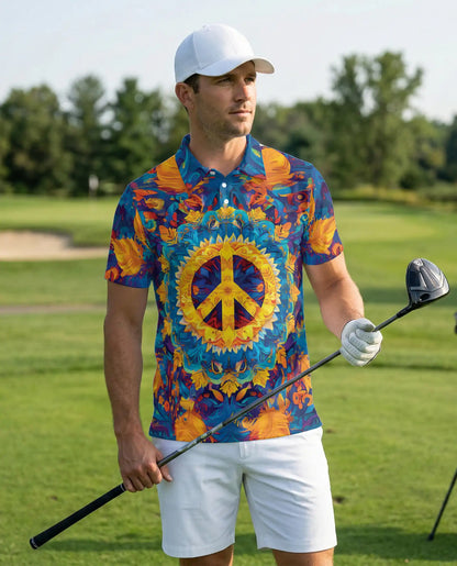 Peace Symbol Psychedelic Polo Shirt, Colorful Style | Azhawaiian