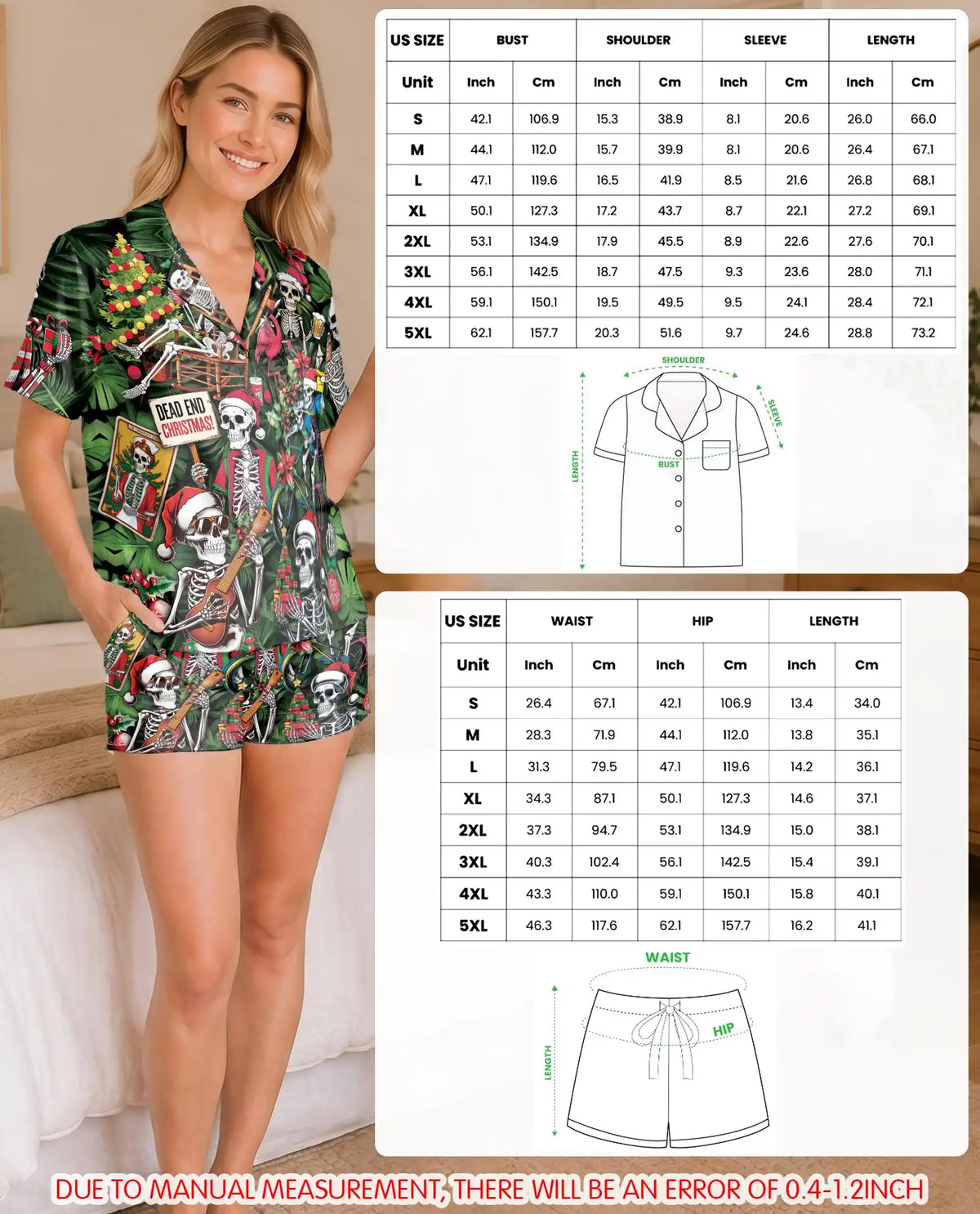 Tropical Christmas Skeleton Pajama Set for Women – Gothic Holiday Print