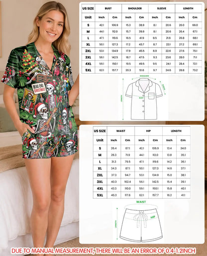 Tropical Christmas Skeleton Pajama Set for Women – Gothic Holiday Print