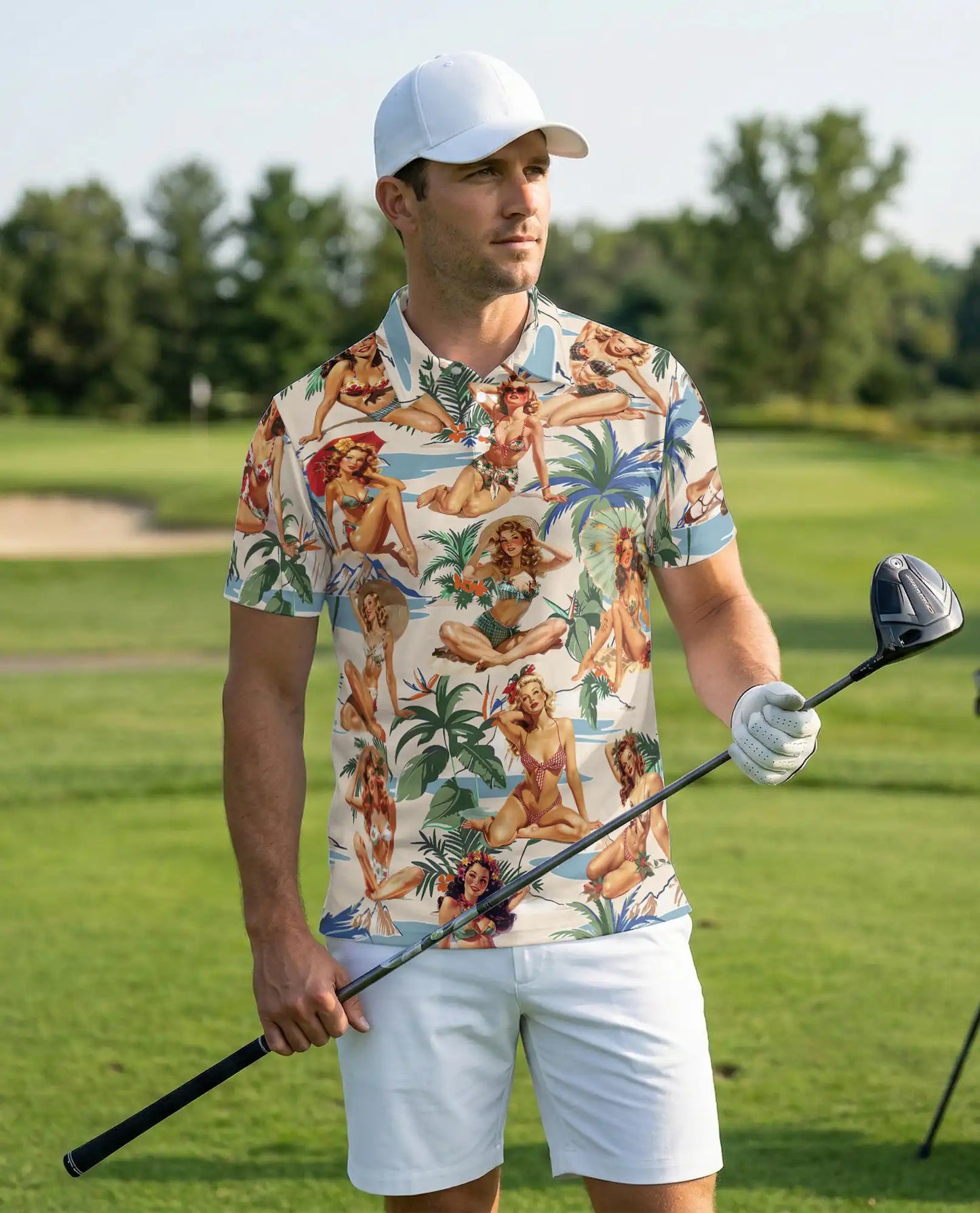 Tropical Pin Up Polo Shirt - Vintage Beach Babe Style | Azhawaiian