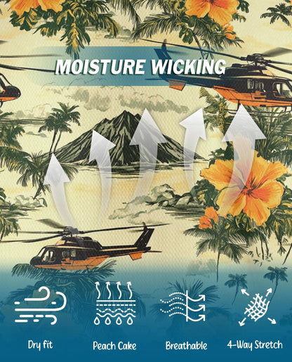 Helicopter Tropical Polo Shirt for Men, Island Aviation Style | Azhawaiian