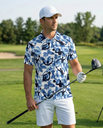 Pickleball Floral Hawaiian 3D Polo Shirt for Men | Azhawaiian