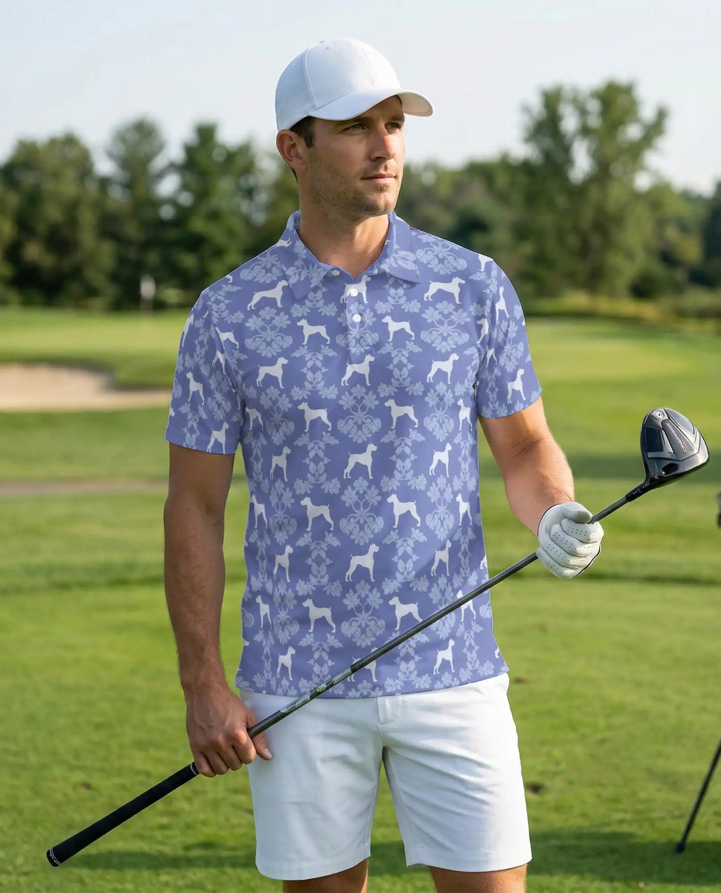 Dog Pattern Polo Shirt, Classic Blue Style | Azhawaiian