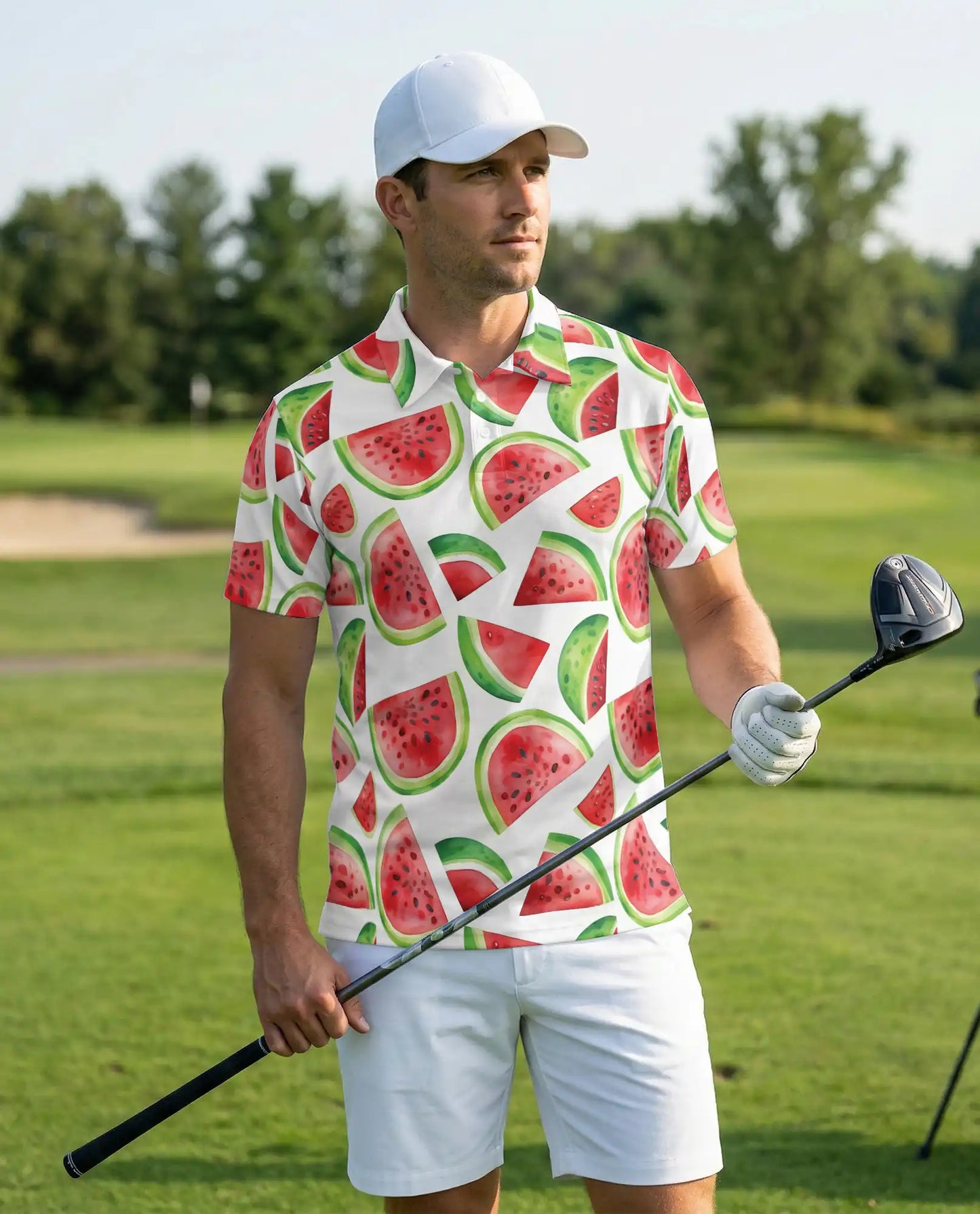 Watermelon Print Polo Shirt, Fresh Summer Style | Azhawaiian
