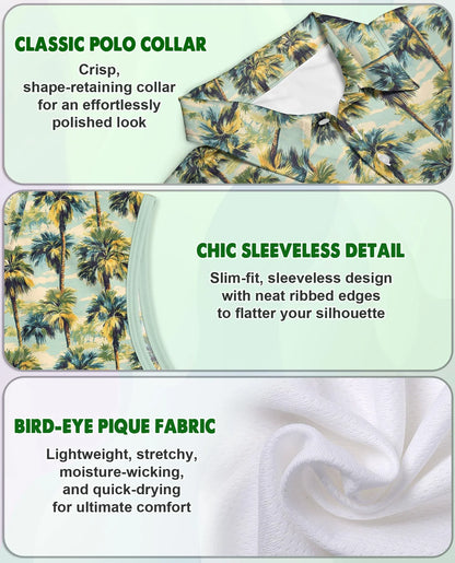 Tropical Print Sleeveless Polo Shirt for Women | Azhawaiian