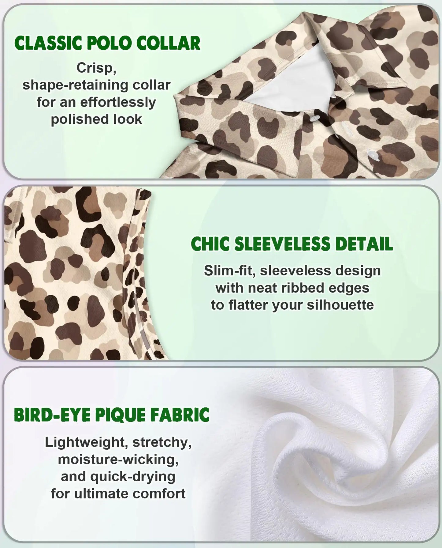 Brown Leopard Print Sleeveless Polo Shirt for Women | Azhawaiian