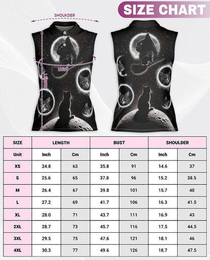 Black Cat Moonlight Sleeveless Polo Shirt for Women