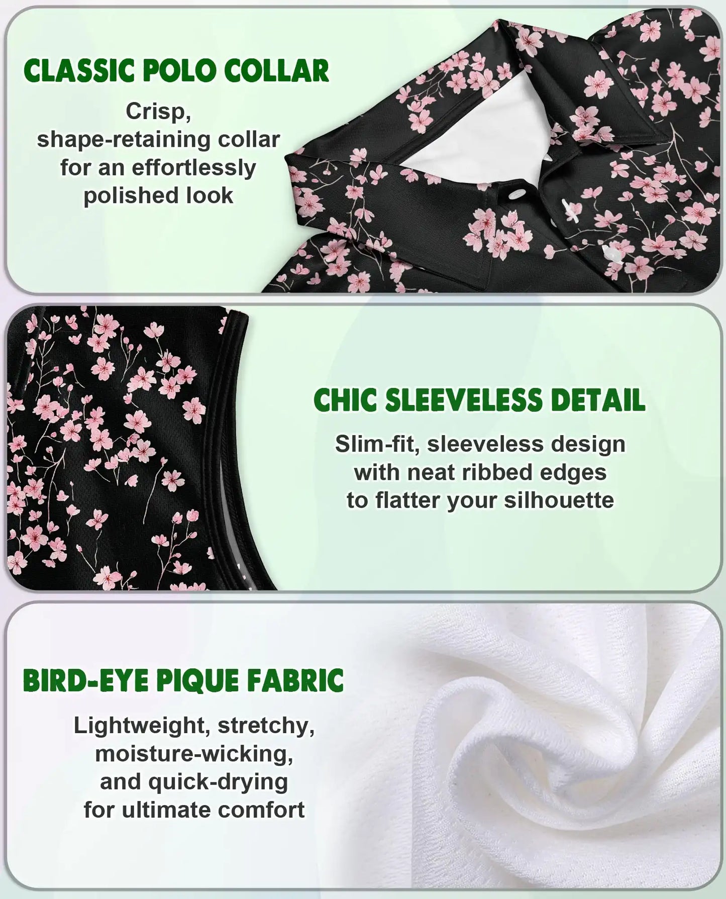 Sakura Floral Graphic Sleeveless Polo Shirt for Women | Azhawaiian