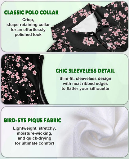 Sakura Floral Graphic Sleeveless Polo Shirt for Women | Azhawaiian