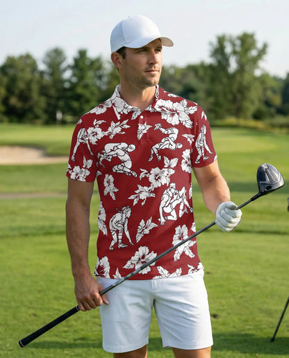 Red Hawaiian Wrestling Polo Shirt, Retro Style | Azhawaiian
