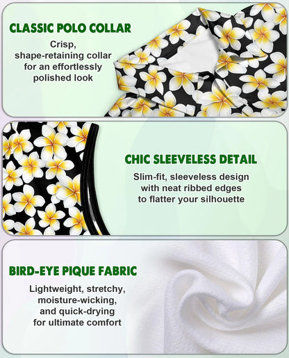 Yellow Plumeria Sleeveless Polo Shirt for Women | Azhawaiian